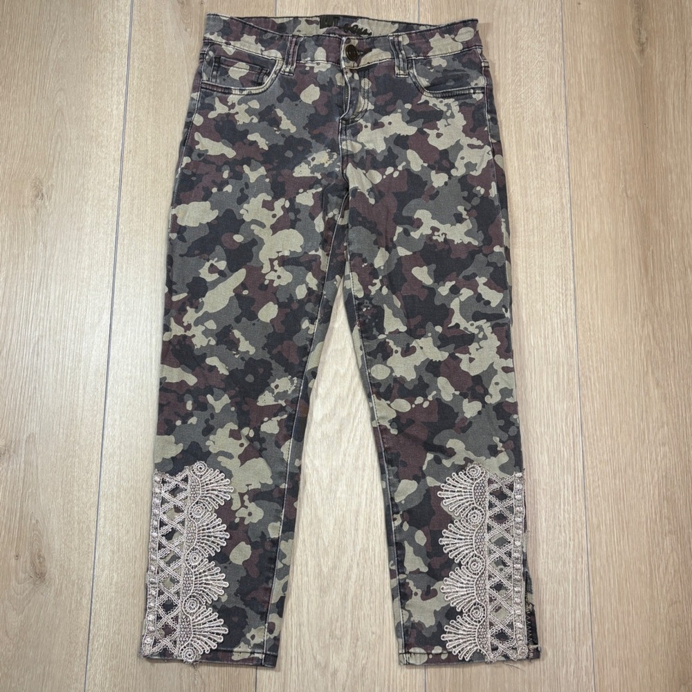 KUT from the Kloth Womens Camo Lace Trim Cropped Pants Size 4 Camouflage Slim